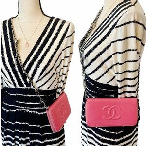 Authentic Chanel | Pink Caviar CC Long Zipper Wallet on Chain WOC